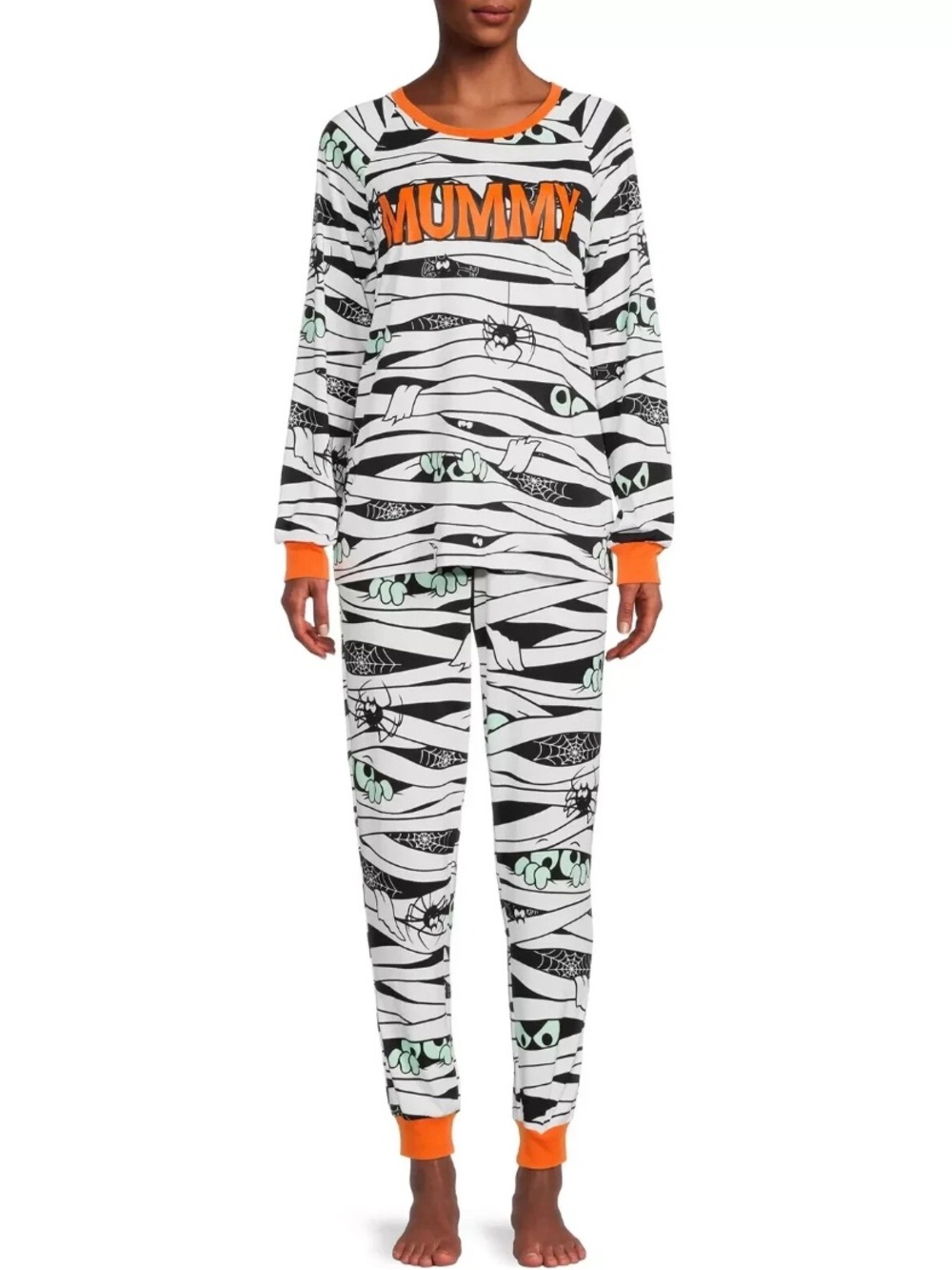 Celebrate! Halloween Mummy Print Ladies Glowing Pajama Set. Size XL. NWT.